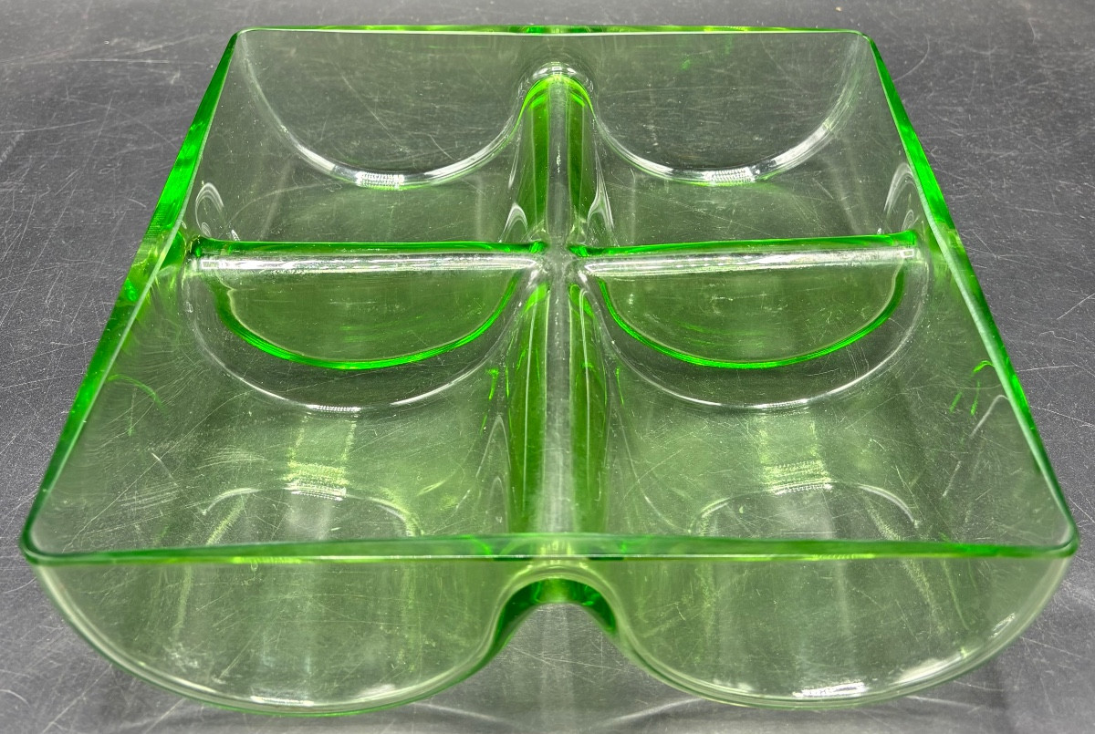 4-compartment Scandinavian 1950s Cut-blown Glass Ravier