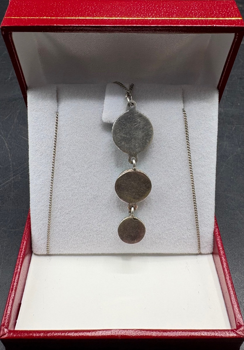 Sterling Silver Turquoise And Coral Pendant 1940s/50s Foreigner-photo-2