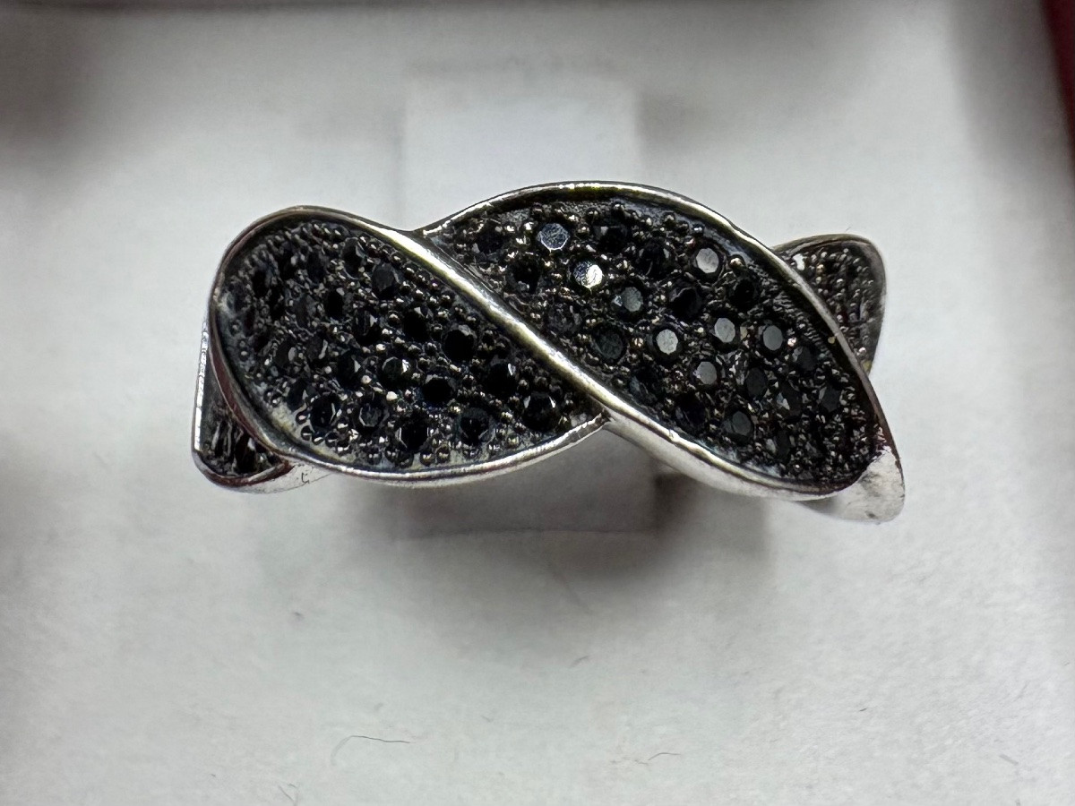 BAGUE EN ARGENT MASSIF PAVÉE D’HÉMATITES TAILLÉES FRANÇAISE DES ANNÉES 1980-photo-4