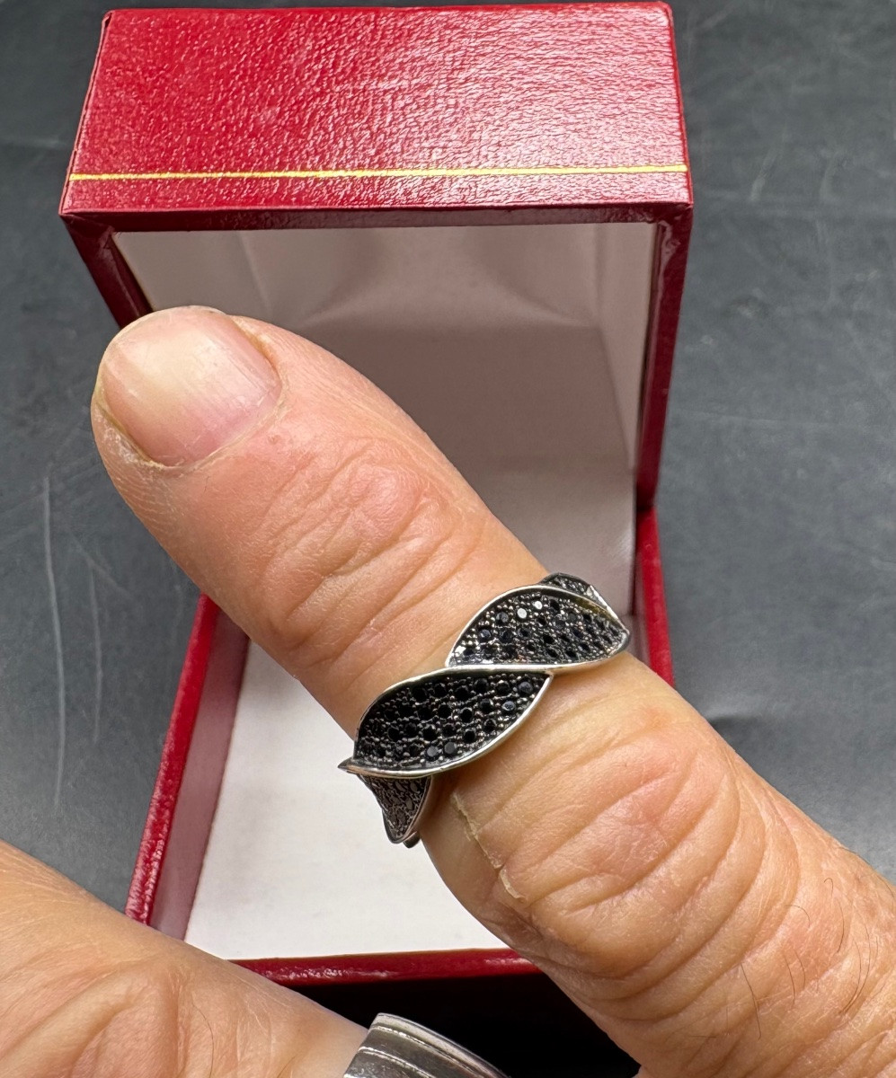 BAGUE EN ARGENT MASSIF PAVÉE D’HÉMATITES TAILLÉES FRANÇAISE DES ANNÉES 1980-photo-3