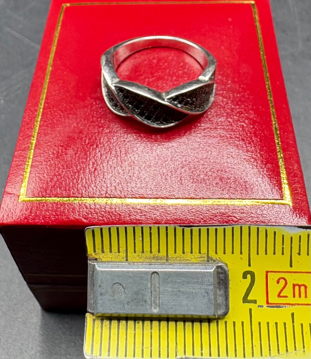 BAGUE EN ARGENT MASSIF PAVÉE D’HÉMATITES TAILLÉES FRANÇAISE DES ANNÉES 1980-photo-5