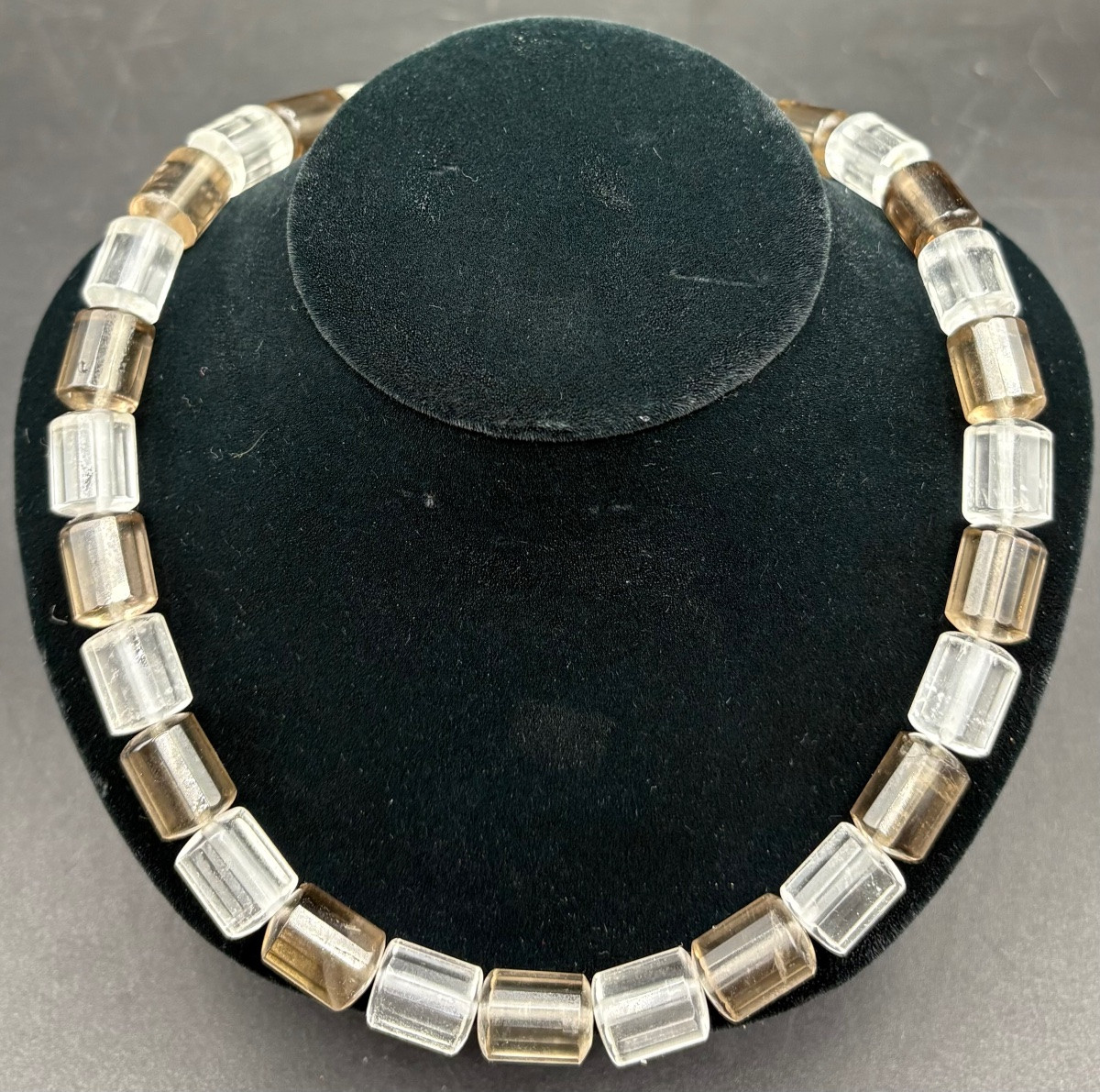 COLLIER EN CRISTAL DE ROCHE ET QUARTZ FUMÉ DES ANNÉES 1930/40 FRANÇAIS -photo-2