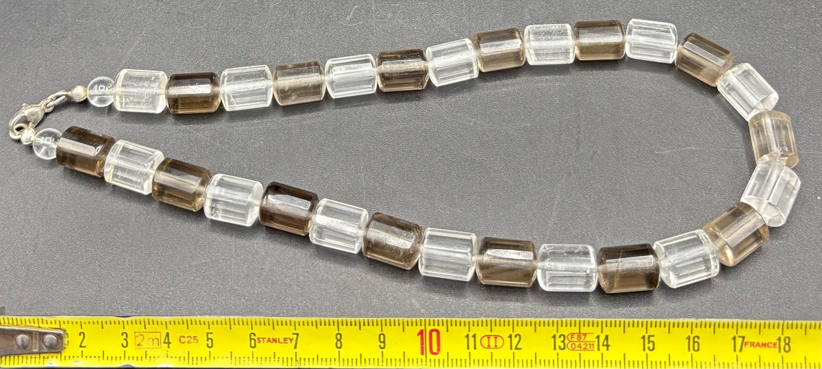 COLLIER EN CRISTAL DE ROCHE ET QUARTZ FUMÉ DES ANNÉES 1930/40 FRANÇAIS -photo-7