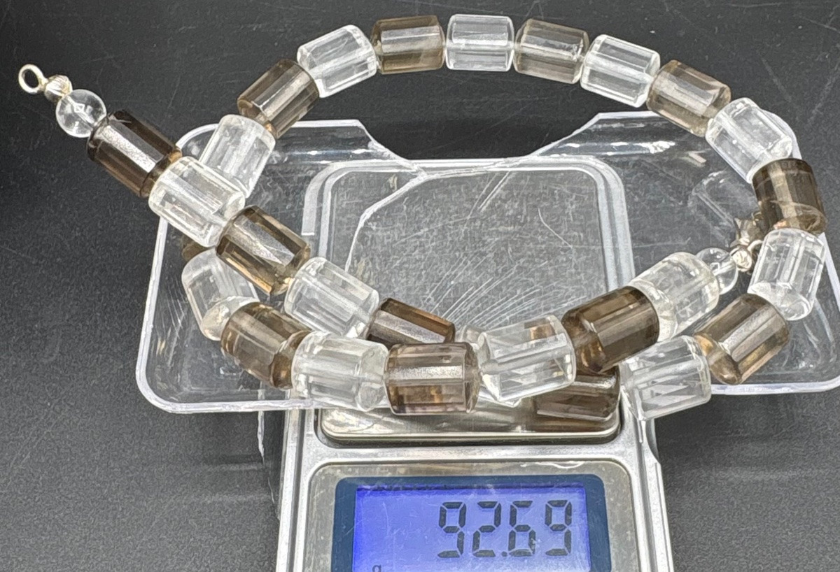 COLLIER EN CRISTAL DE ROCHE ET QUARTZ FUMÉ DES ANNÉES 1930/40 FRANÇAIS -photo-8