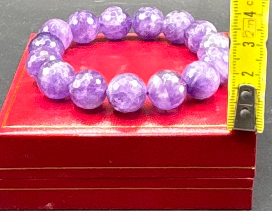 Bracelet On Elastic With French 1950s  Cut Amethyst Beads-photo-2