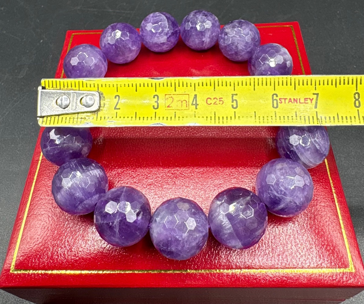 Bracelet On Elastic With French 1950s  Cut Amethyst Beads-photo-3