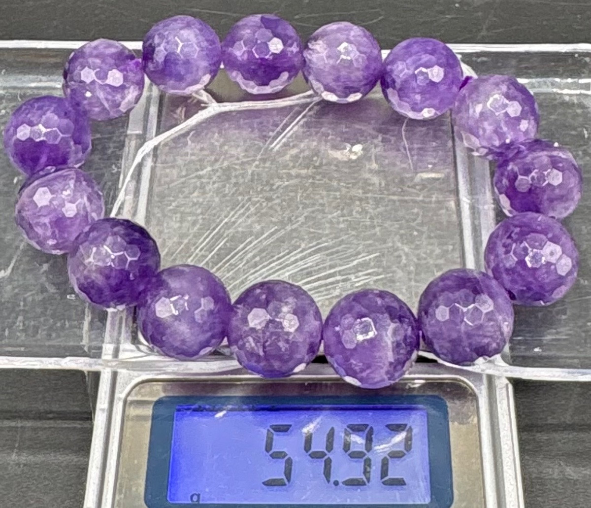 Bracelet On Elastic With French 1950s  Cut Amethyst Beads-photo-5