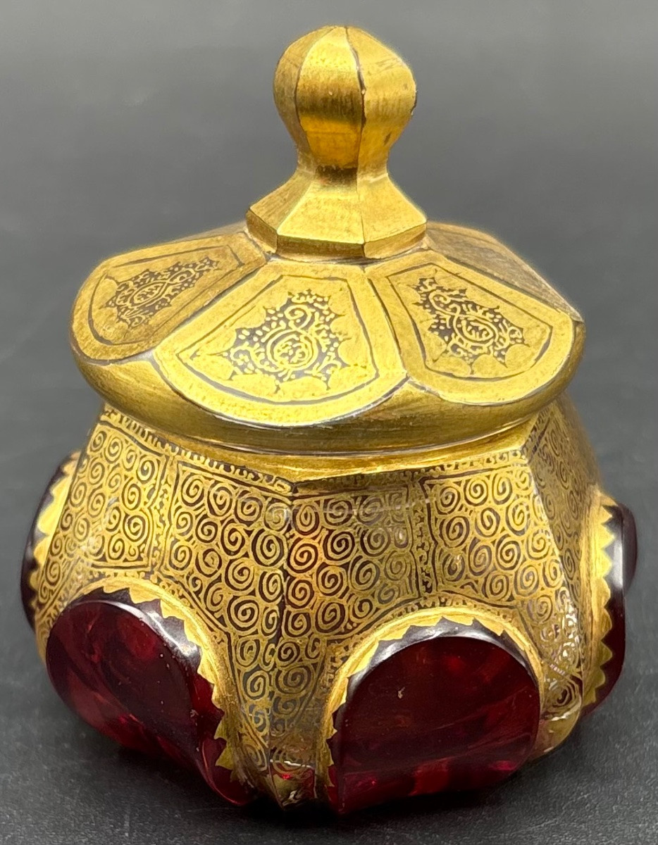 Small 1900s Baccarat Gold Overlay Crystal Pill Box...-photo-2