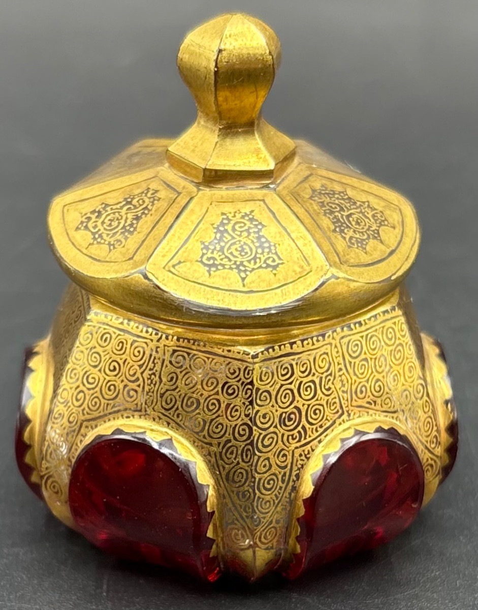 Small 1900s Baccarat Gold Overlay Crystal Pill Box...-photo-4