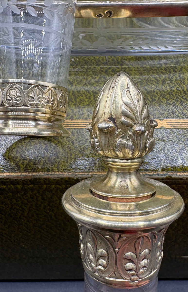 Blown Crystal Liqueur Service Engraved With Chez Saint Louis And Vermeil From The 1870s/80s-photo-4