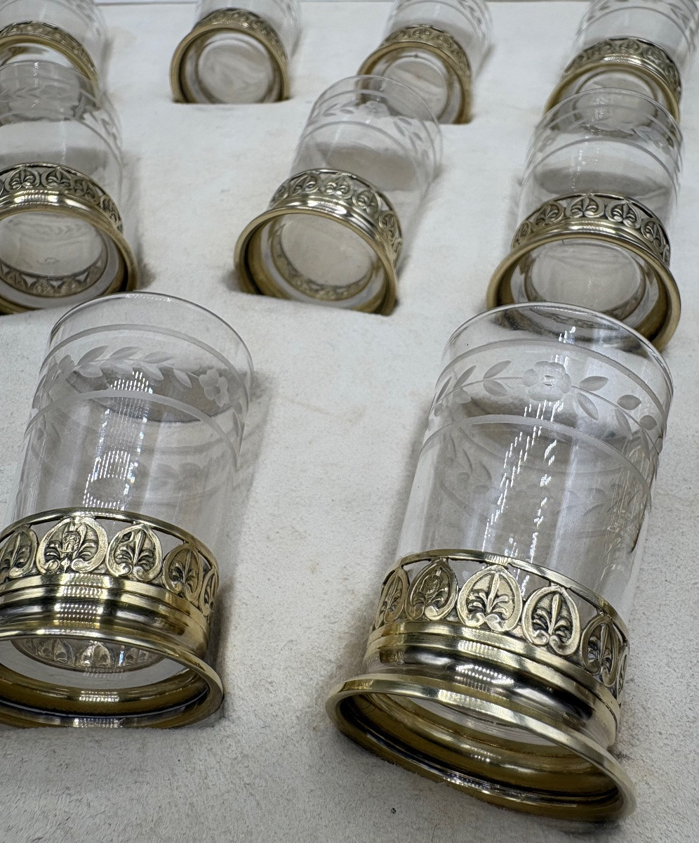 Blown Crystal Liqueur Service Engraved With Chez Saint Louis And Vermeil From The 1870s/80s-photo-6