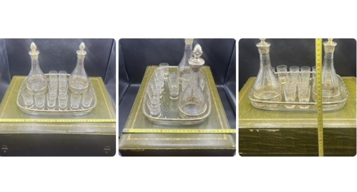 Blown Crystal Liqueur Service Engraved With Chez Saint Louis And Vermeil From The 1870s/80s-photo-7