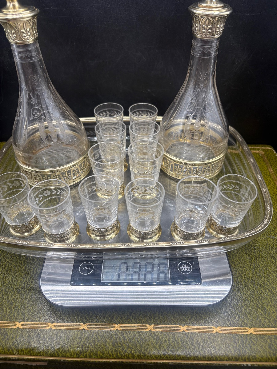 Blown Crystal Liqueur Service Engraved With Chez Saint Louis And Vermeil From The 1870s/80s-photo-8
