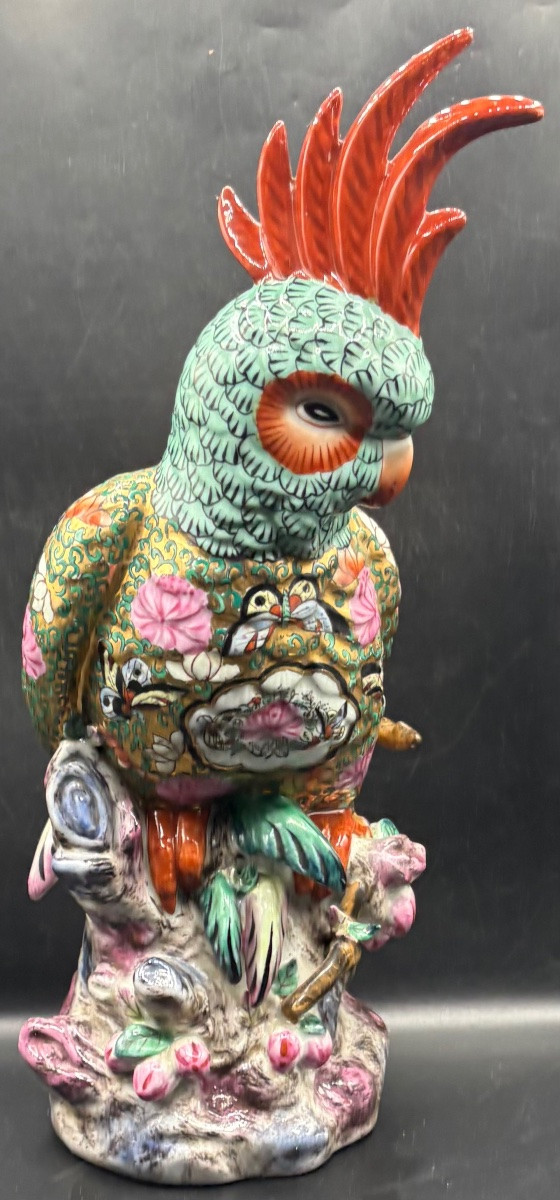 A Large Cockatoo Parrot In Painted And Gilded Enameled Porcelain Between 1930/40 Canton-china-photo-2