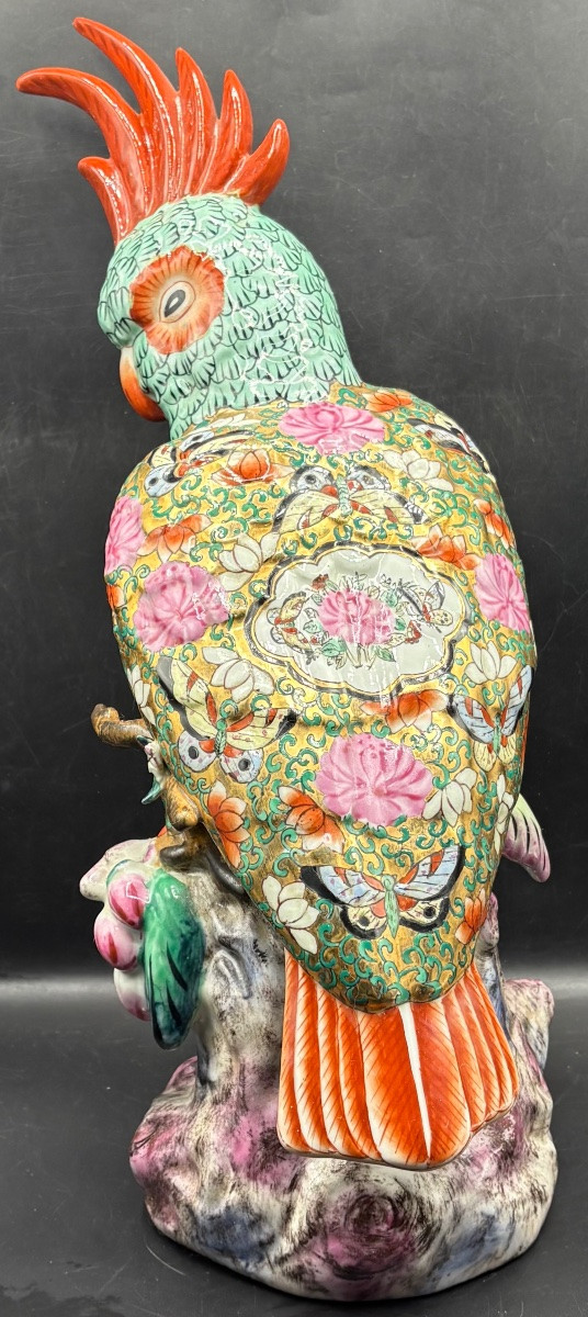 A Large Cockatoo Parrot In Painted And Gilded Enameled Porcelain Between 1930/40 Canton-china-photo-4