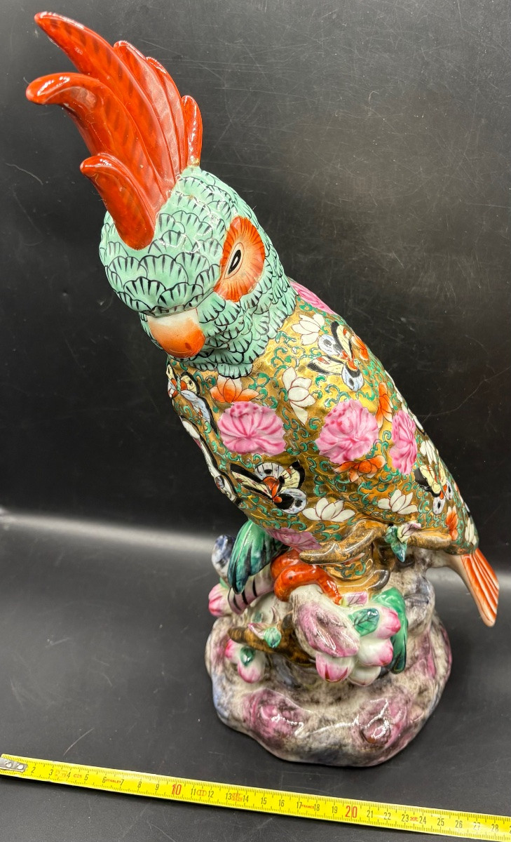 A Large Cockatoo Parrot In Painted And Gilded Enameled Porcelain Between 1930/40 Canton-china-photo-7