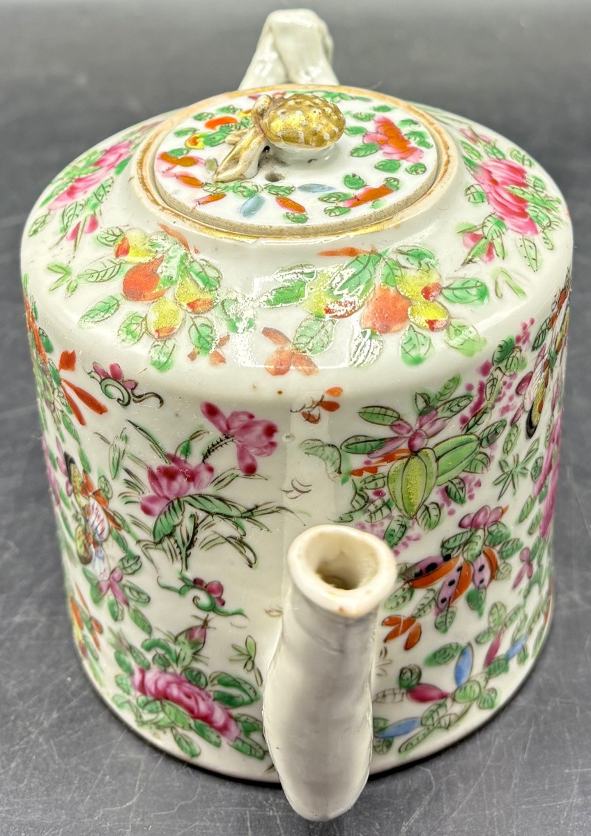 THÉIÈRE EN PORCELAINE ÉMAILLÉE PEINTE FIN XIXÈME CANTON CHINE-photo-2