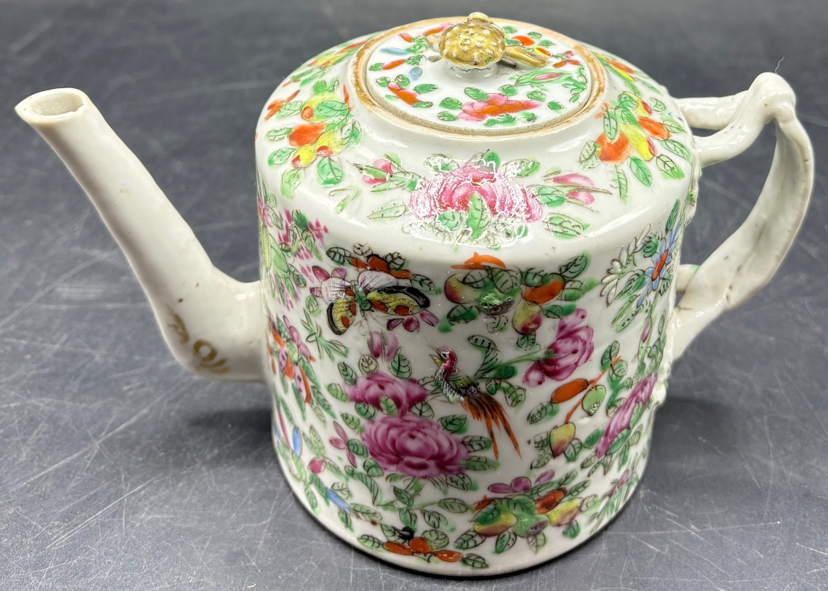 THÉIÈRE EN PORCELAINE ÉMAILLÉE PEINTE FIN XIXÈME CANTON CHINE-photo-3