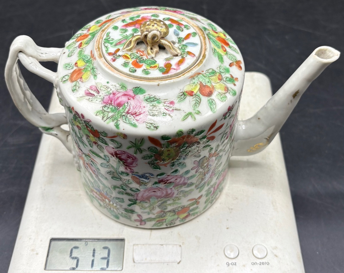 THÉIÈRE EN PORCELAINE ÉMAILLÉE PEINTE FIN XIXÈME CANTON CHINE-photo-8