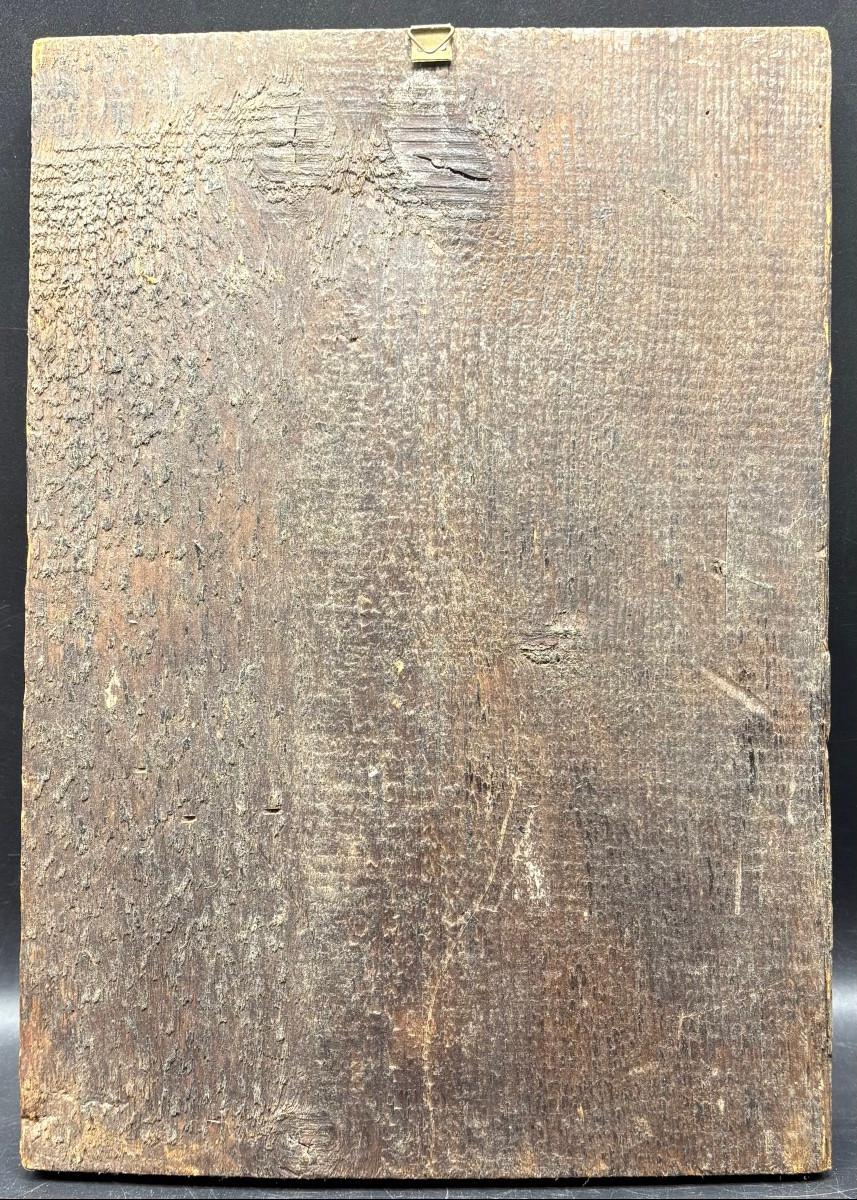 ICÔNE RUSSE PEINTE SUR TOILE MAROUFLÉ SUR BOIS DES ANNÉES 1880 -photo-2