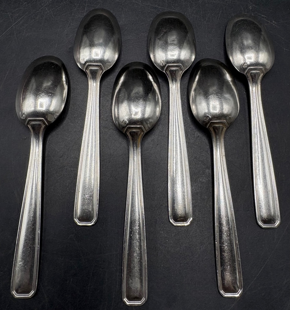 Six 1930s Solid Silver Moka Spoons By Roussel Fils And Cie-photo-2