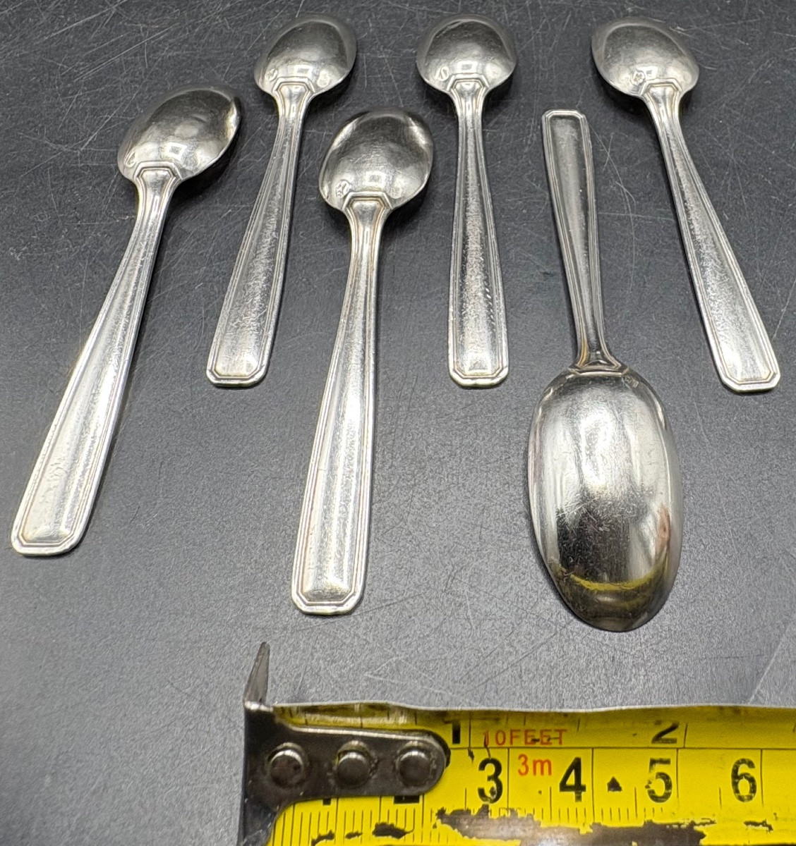 Six 1930s Solid Silver Moka Spoons By Roussel Fils And Cie-photo-2