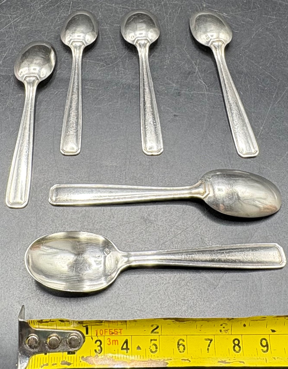Six 1930s Solid Silver Moka Spoons By Roussel Fils And Cie-photo-3