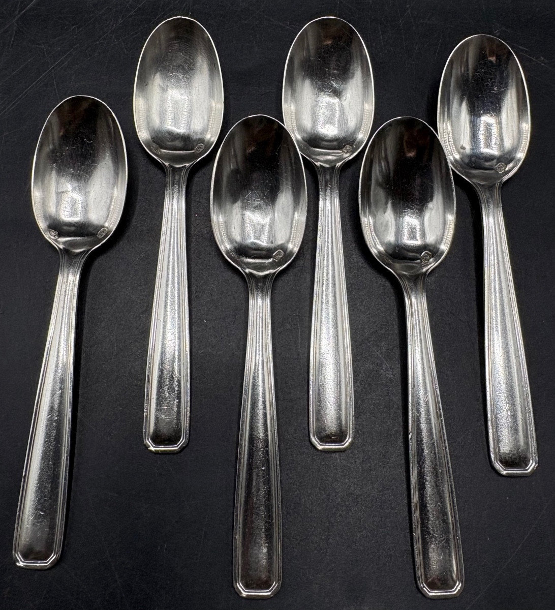 Six 1930s Solid Silver Moka Spoons By Roussel Fils And Cie
