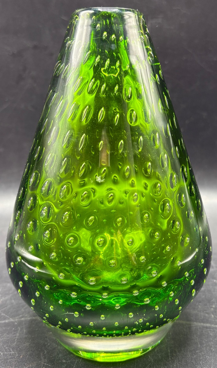 VASE EN CRISTAL SOUFFLÉ  BULLÉ TRAVAILLÉ À CHAUD SCANDINAVE DES ANNÉES 1950/60-photo-2
