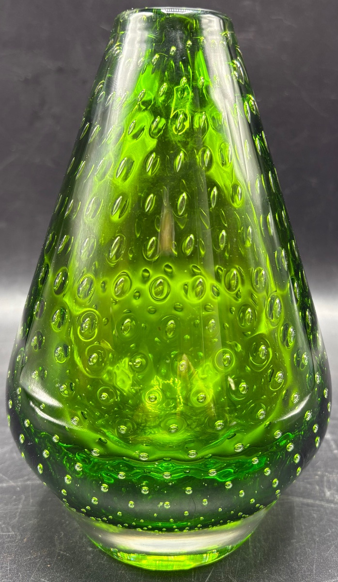 VASE EN CRISTAL SOUFFLÉ  BULLÉ TRAVAILLÉ À CHAUD SCANDINAVE DES ANNÉES 1950/60-photo-3