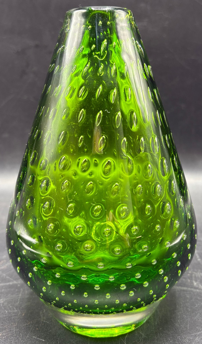 VASE EN CRISTAL SOUFFLÉ  BULLÉ TRAVAILLÉ À CHAUD SCANDINAVE DES ANNÉES 1950/60-photo-4
