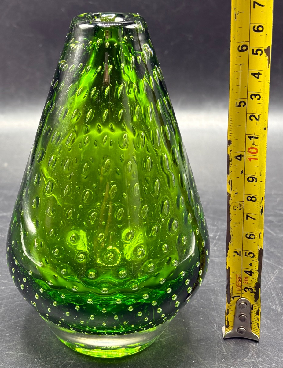 VASE EN CRISTAL SOUFFLÉ  BULLÉ TRAVAILLÉ À CHAUD SCANDINAVE DES ANNÉES 1950/60-photo-4