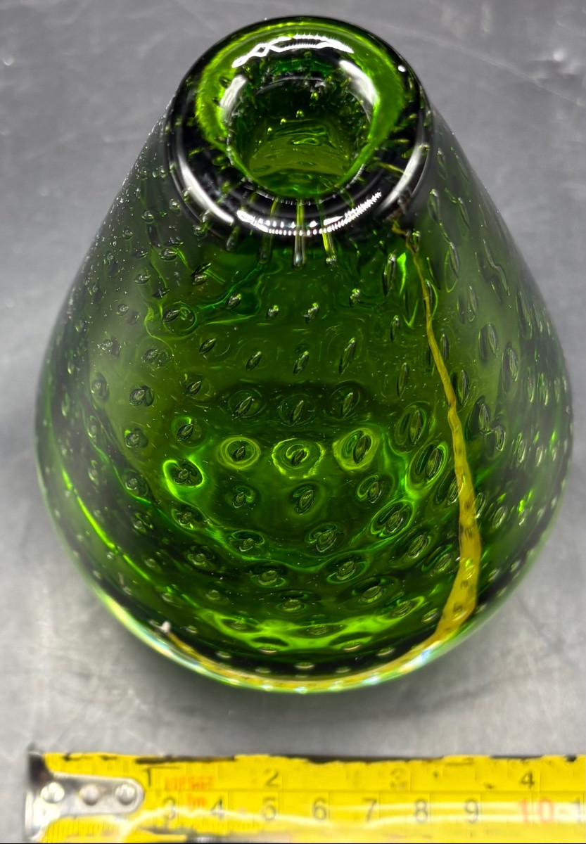 VASE EN CRISTAL SOUFFLÉ  BULLÉ TRAVAILLÉ À CHAUD SCANDINAVE DES ANNÉES 1950/60-photo-5