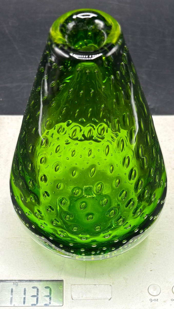 VASE EN CRISTAL SOUFFLÉ  BULLÉ TRAVAILLÉ À CHAUD SCANDINAVE DES ANNÉES 1950/60-photo-8