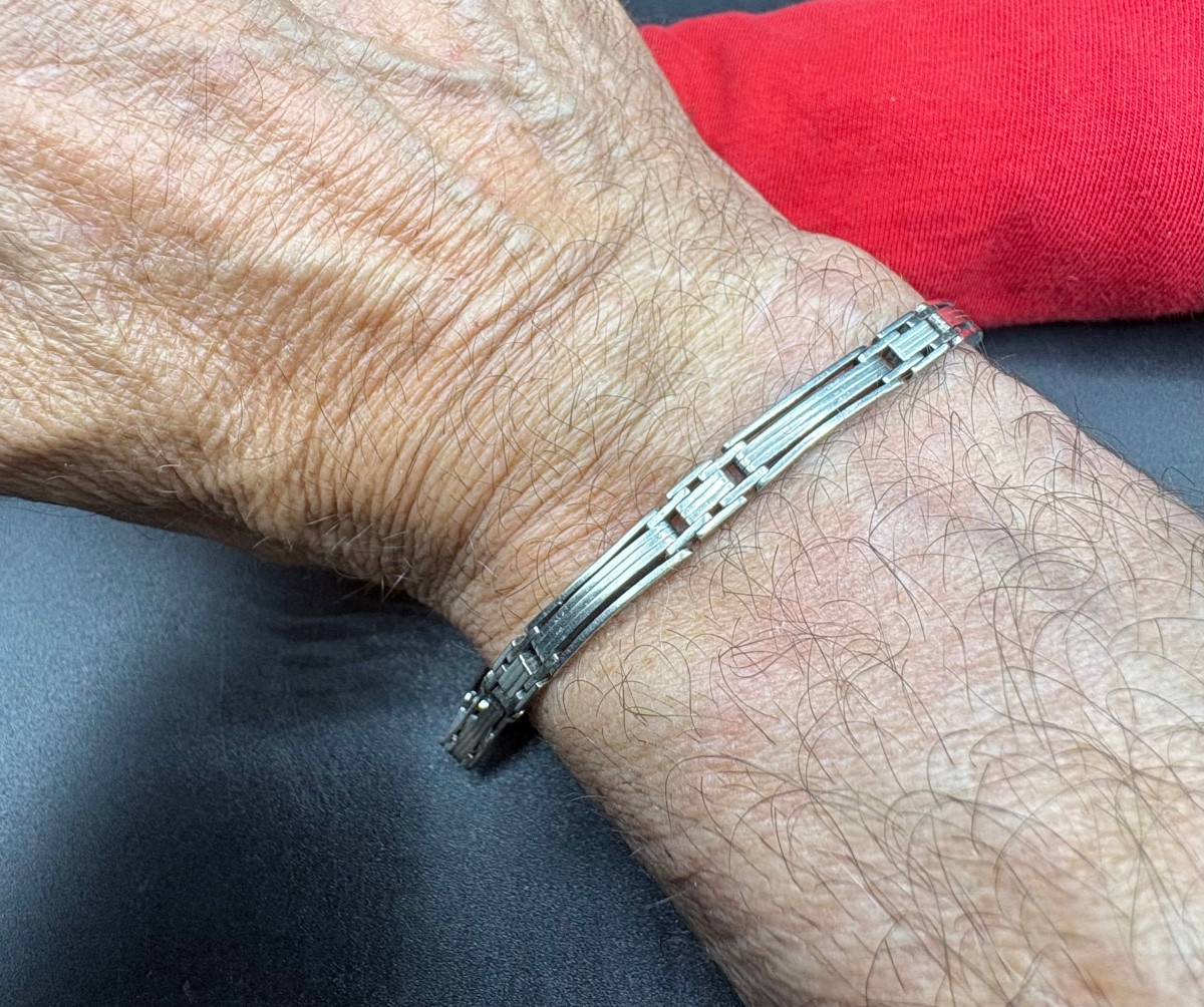 BRACELET GOURMETTE EN ARGENT MASSIF DES ANNÉES 1980 EUROPÉEN -photo-1