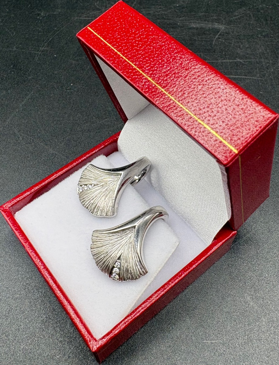 BOUCLES D’OREILLE EN ARGENT MASSIF ET OXYDES DE ZIRCONIUM DES ANNÉES 1980 PAR NINA RICCI-photo-2
