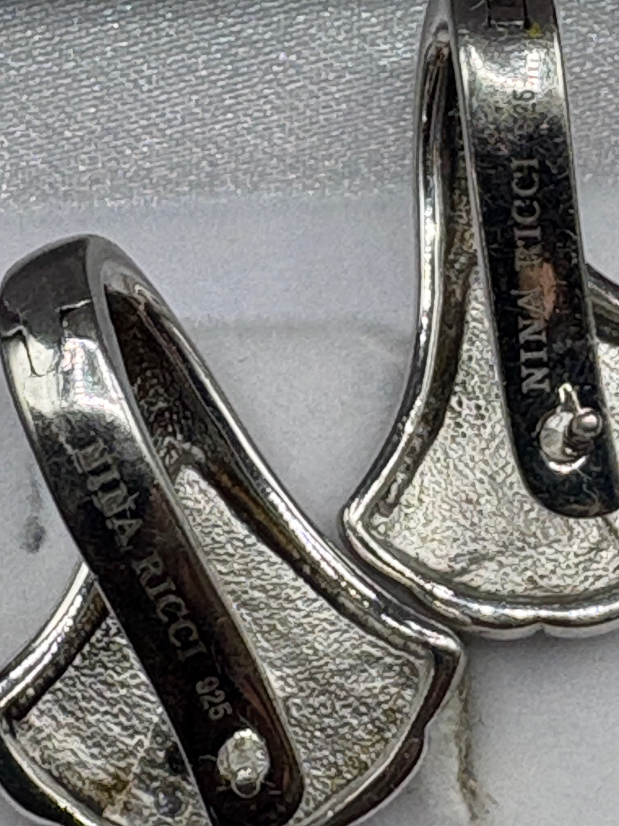 BOUCLES D’OREILLE EN ARGENT MASSIF ET OXYDES DE ZIRCONIUM DES ANNÉES 1980 PAR NINA RICCI-photo-1