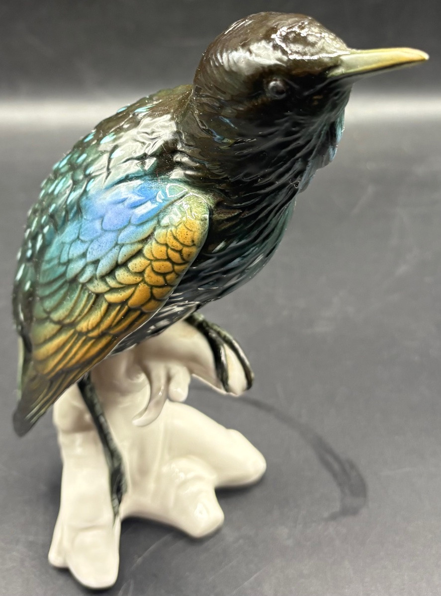 SUJET OISEAU EN PORCELAINE ÉMAILLÉE DES ANNÉES 1920 PAR KARL ENS-photo-2