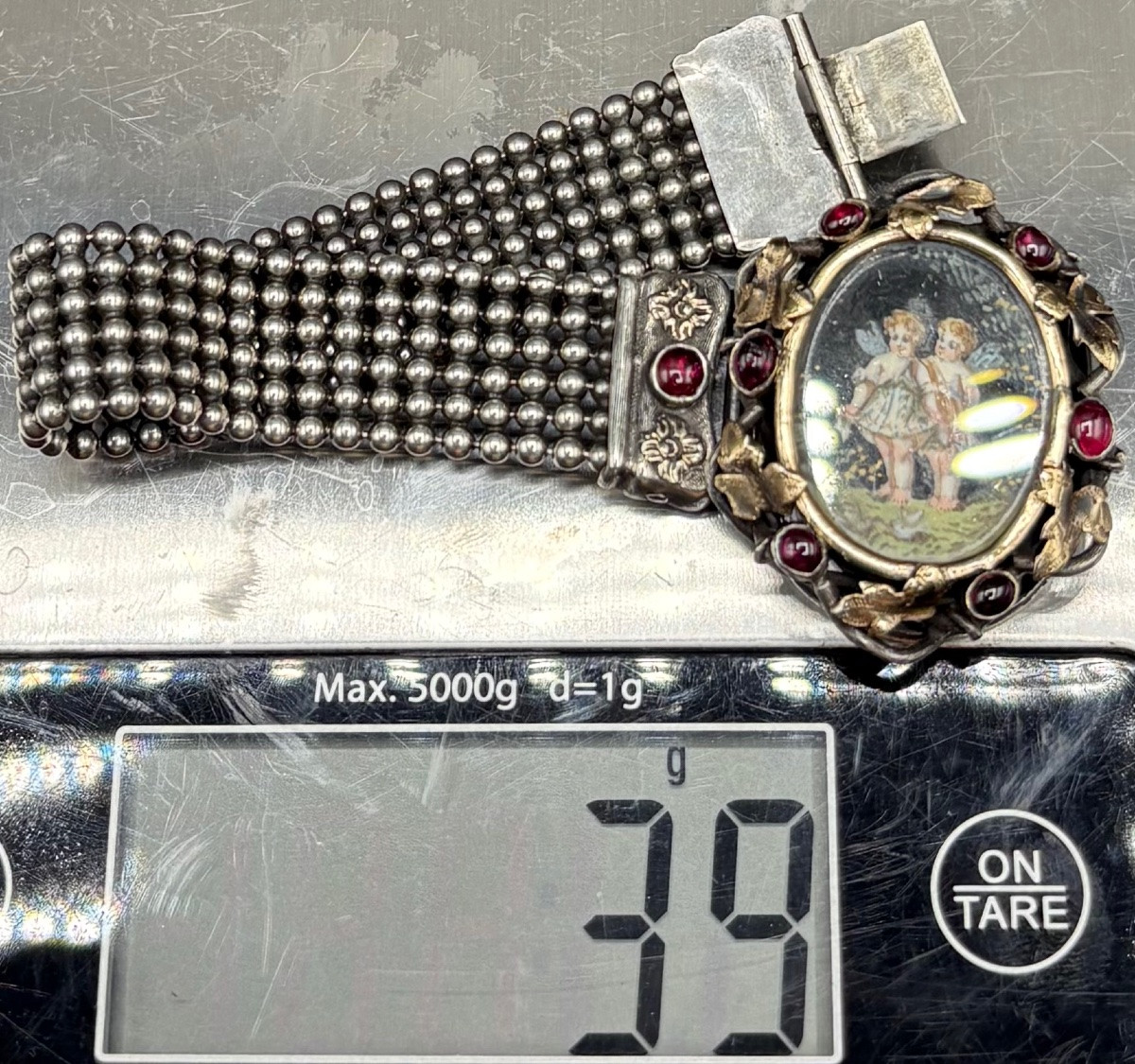 Silver And Vermeil Bracelet, Garnets And Miniature Circa 1860 French-photo-8