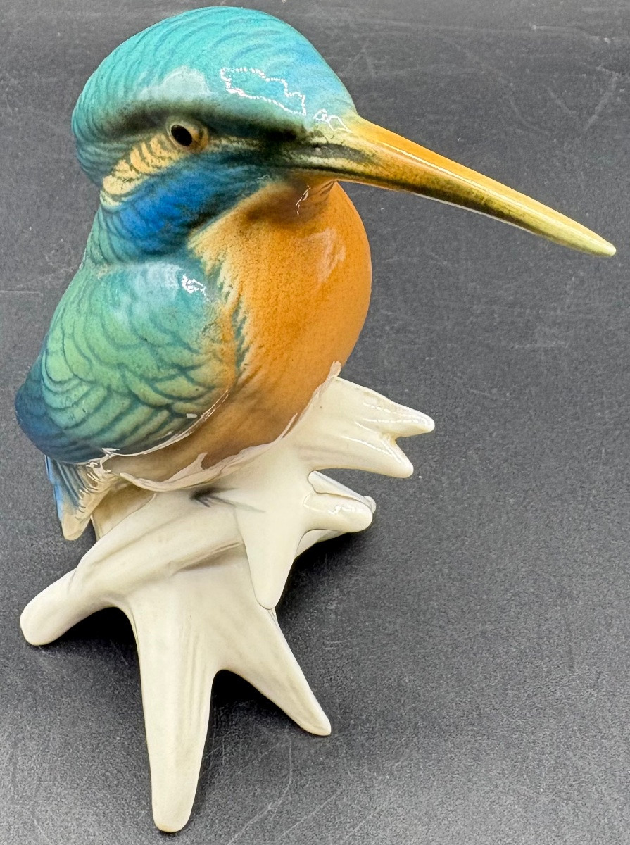 Enameled Porcelain Kingfisher Bird From The 1920s By Karl Ens Saxe-photo-2