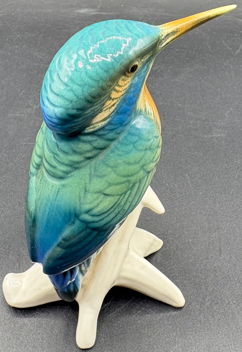 Enameled Porcelain Kingfisher Bird From The 1920s By Karl Ens Saxe-photo-3