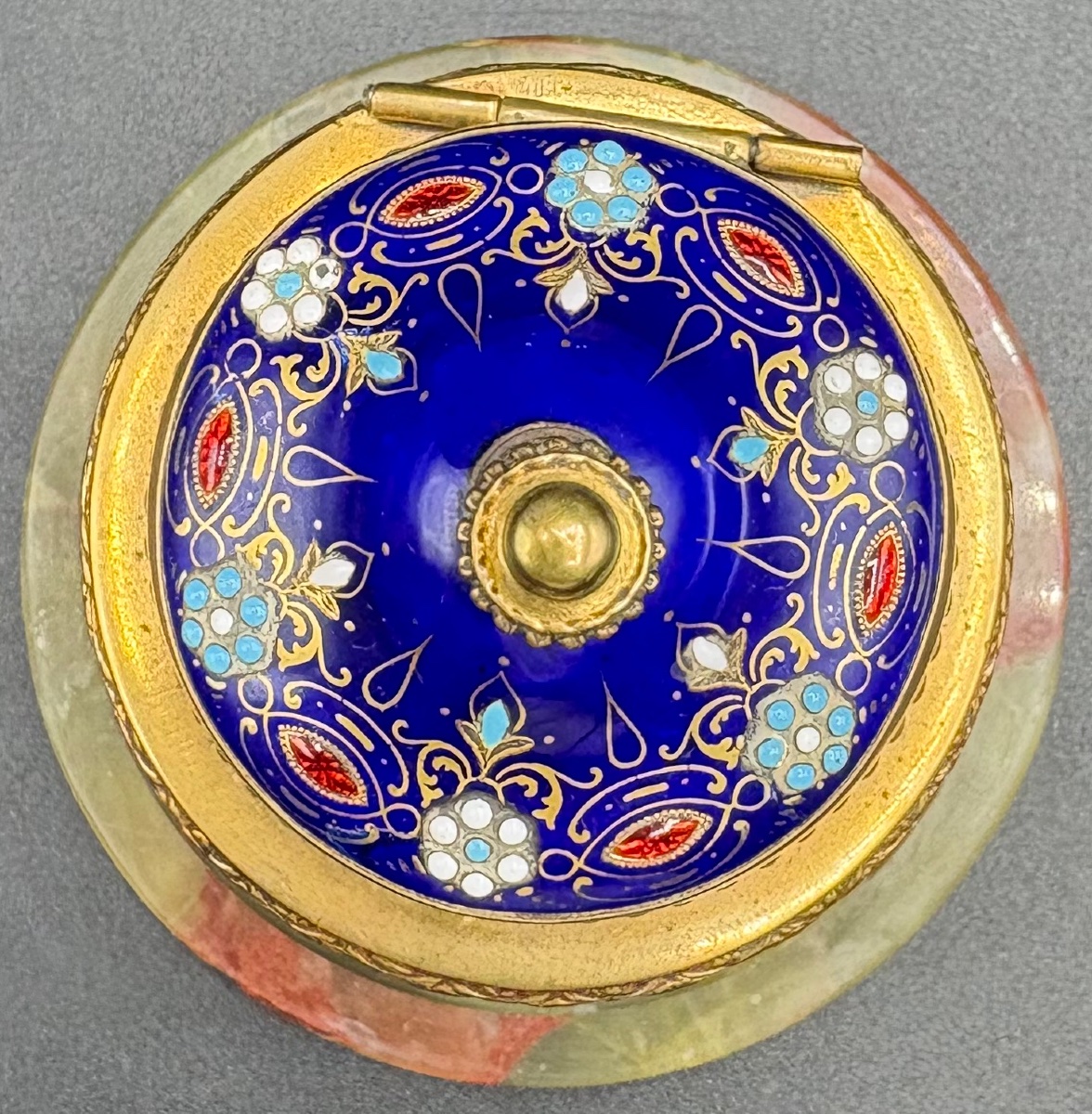 Enameled Gilt Bronze Inkwell And Carved Alabaster Base From The French 1880s-photo-2