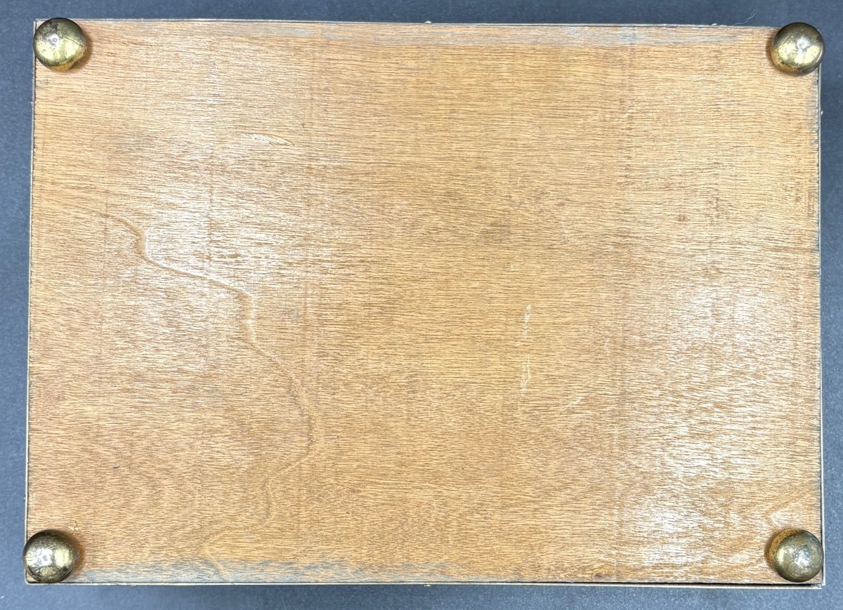 Engraved Enamelled Brass Box In Beechwood From The European 1920s-photo-3
