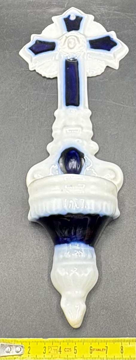 White-blue Bayeux Enameled Porcelain Stoup Circa 1860/70-photo-4