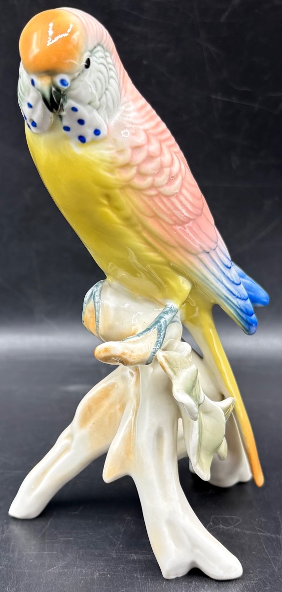 Enameled Porcelain Parakeet From The 1920s By Karl Ens Saxe