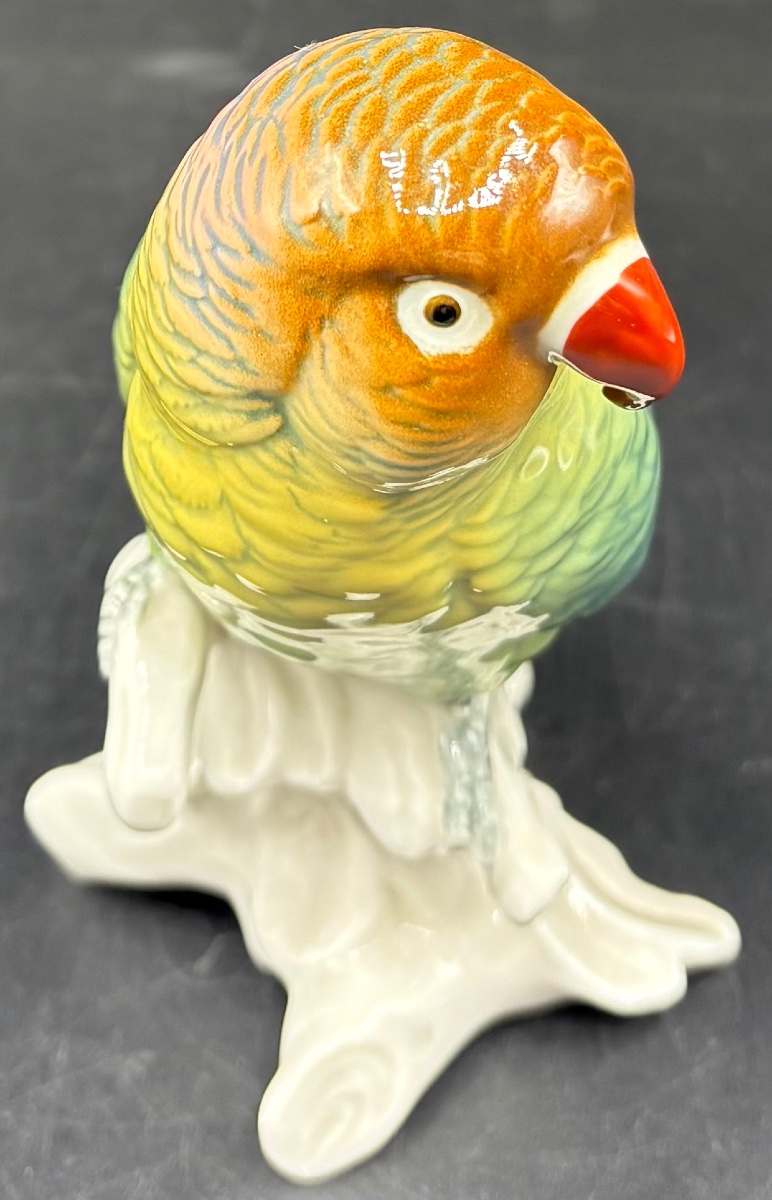 SUJET PERROQUET EN PORCELAINE ÉMAILLÉE DES ANNÉES 1920 PAR KARL ENS -photo-2