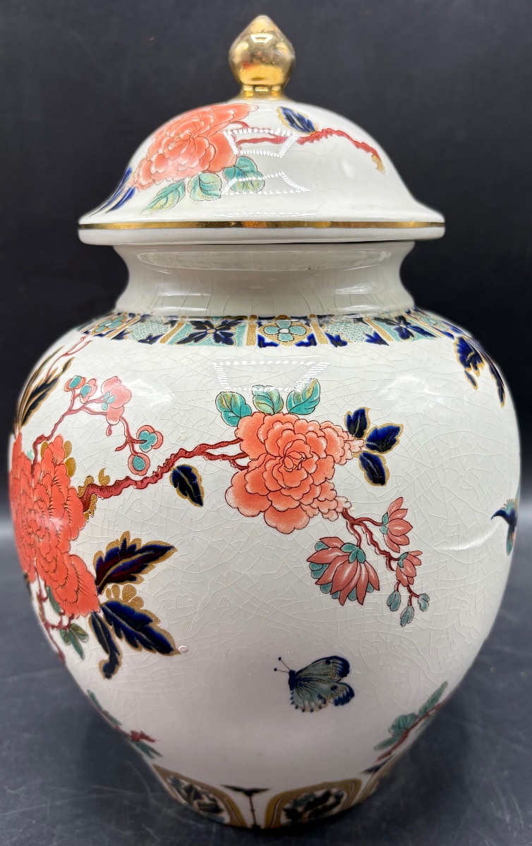 1900s Gold-glazed Earthenware Covered Vase By Old Foley-photo-3