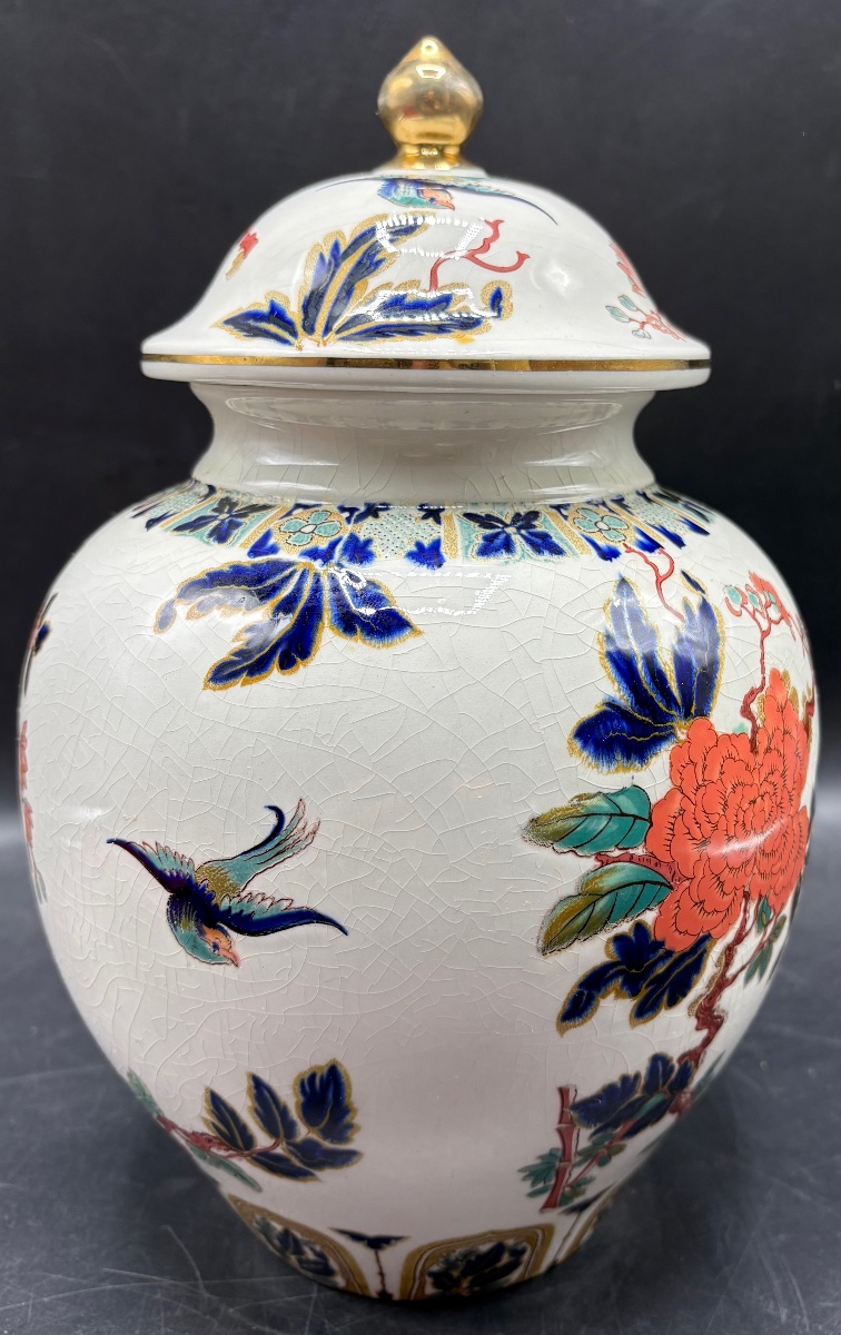 1900s Gold-glazed Earthenware Covered Vase By Old Foley-photo-4