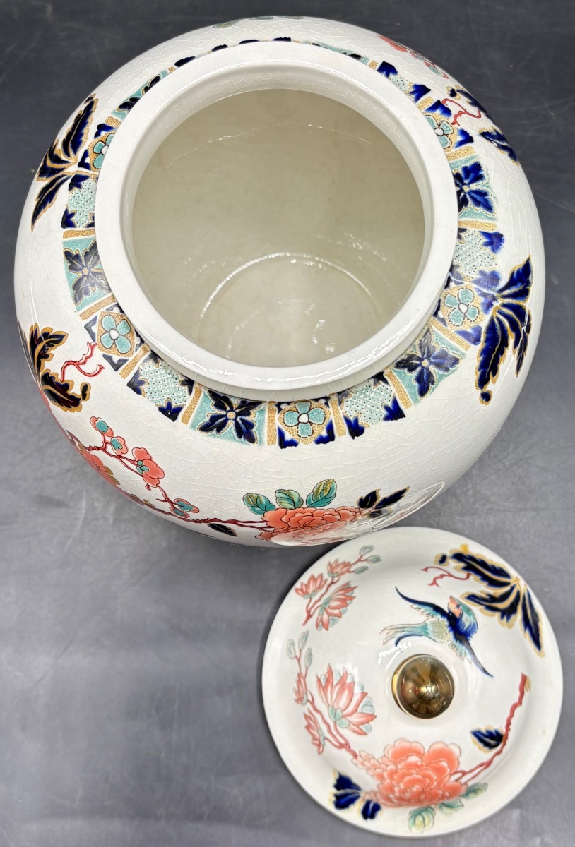1900s Gold-glazed Earthenware Covered Vase By Old Foley-photo-2