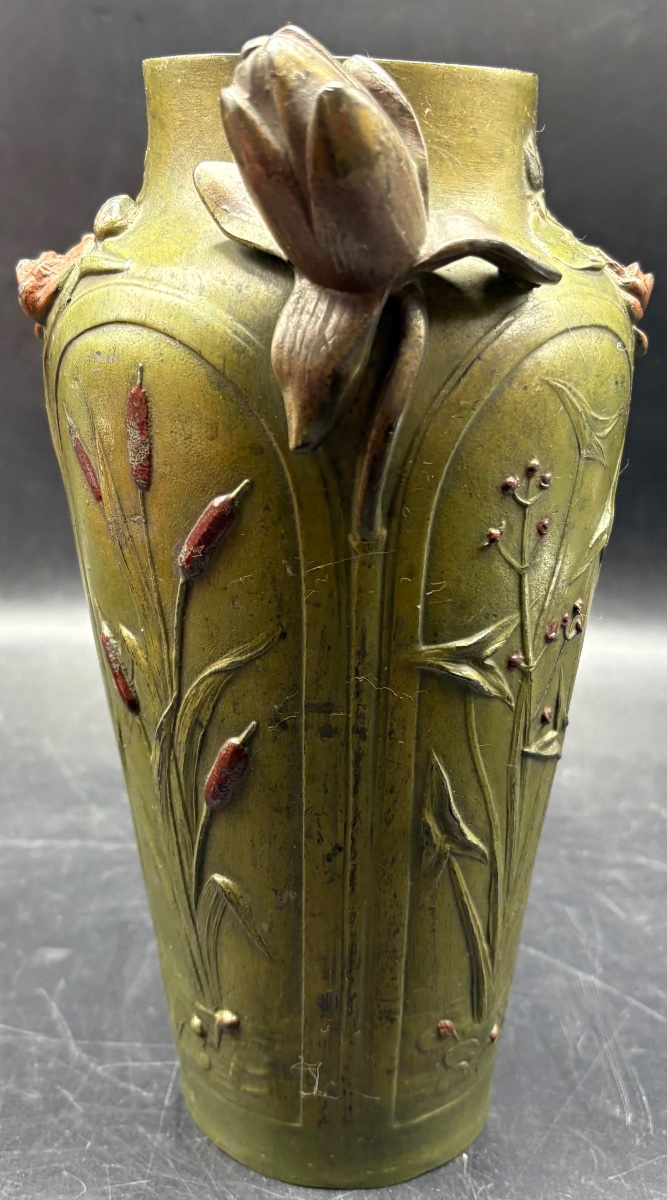 VASE EN RÉGULE PATINÉ DES ANNÉES 1900 SIGNÉ, FRANÇAIS -photo-2